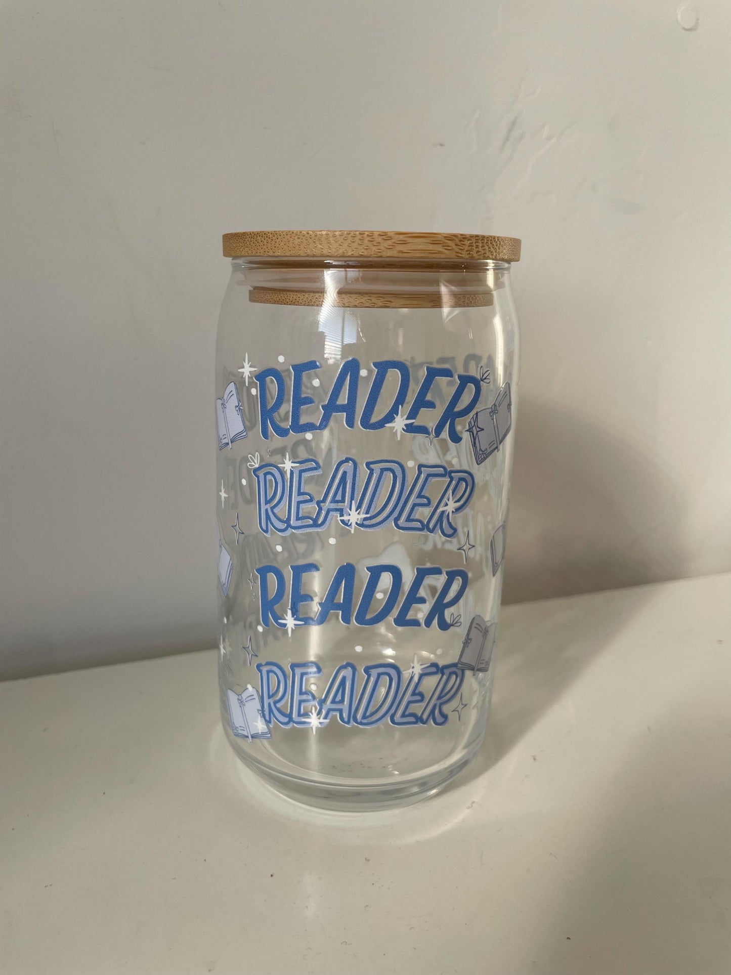 Reader Glass Can w Lid and Glass Straw | Bookish cup, coffee glass, reader gifts