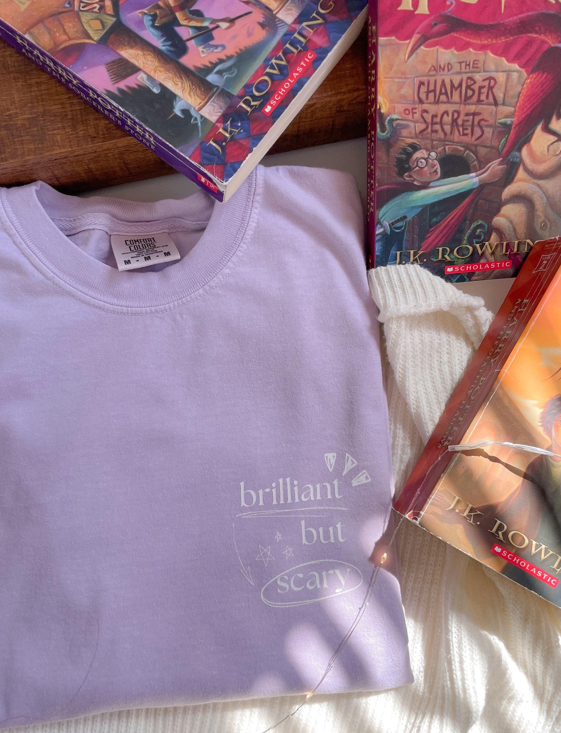 Brilliant but Scary | Magical Wizard School of Witchcraft and Wizardry Bookish long sleeve tee, Hermione witch quote tee