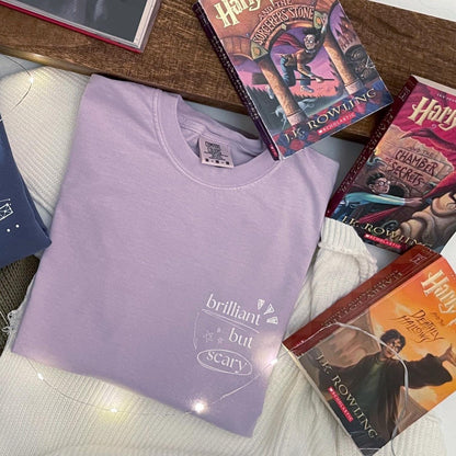 Brilliant but Scary | Magical Wizard School of Witchcraft and Wizardry Bookish long sleeve tee, Hermione witch quote tee