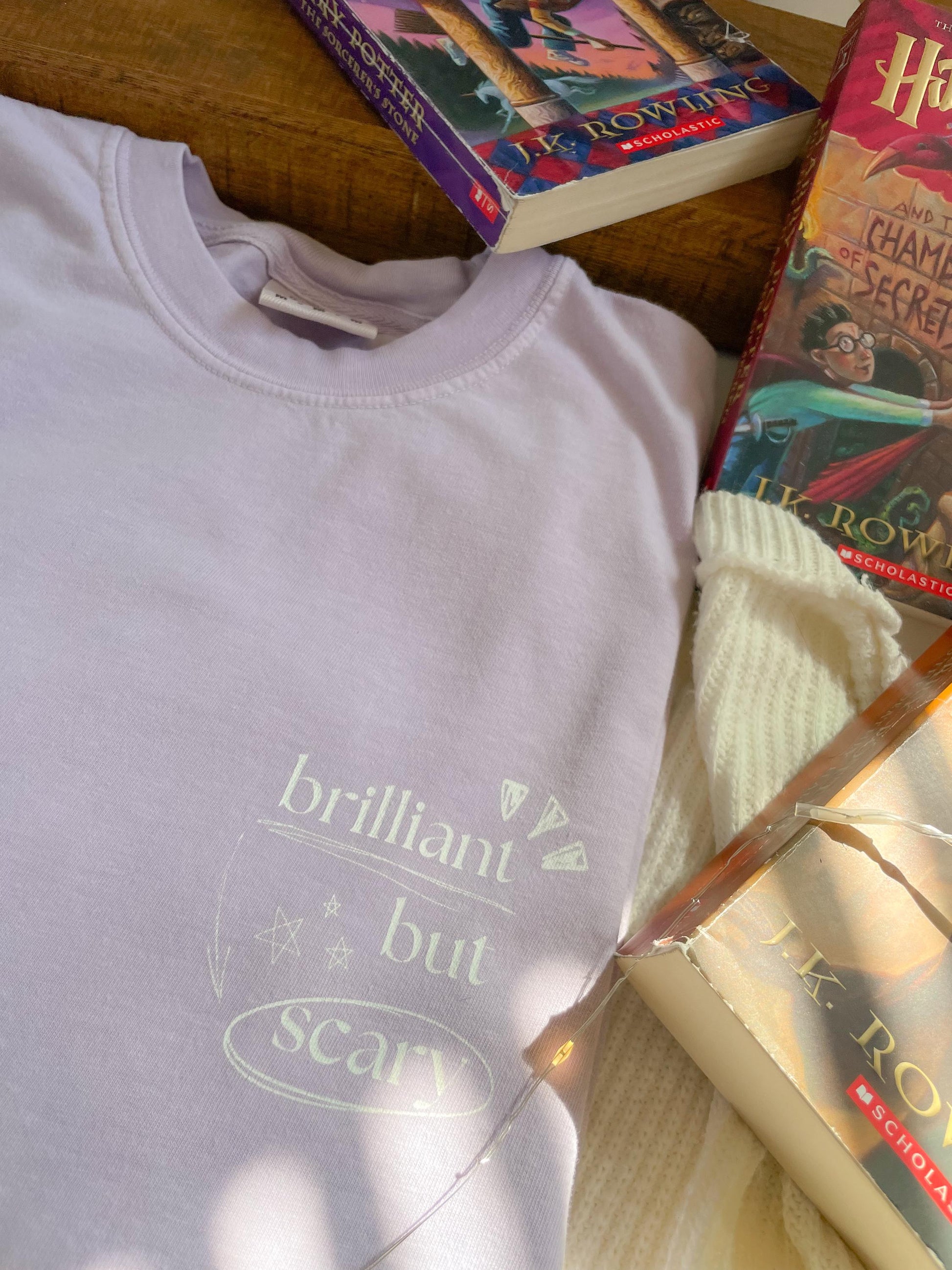 Brilliant but Scary | Magical Wizard School of Witchcraft and Wizardry Bookish long sleeve tee, Hermione witch quote tee