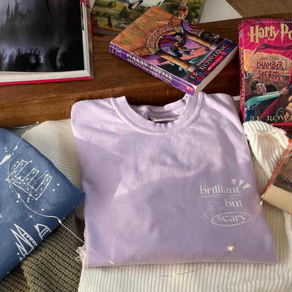 Brilliant but Scary | Magical Wizard School of Witchcraft and Wizardry Bookish long sleeve tee, Hermione witch quote tee